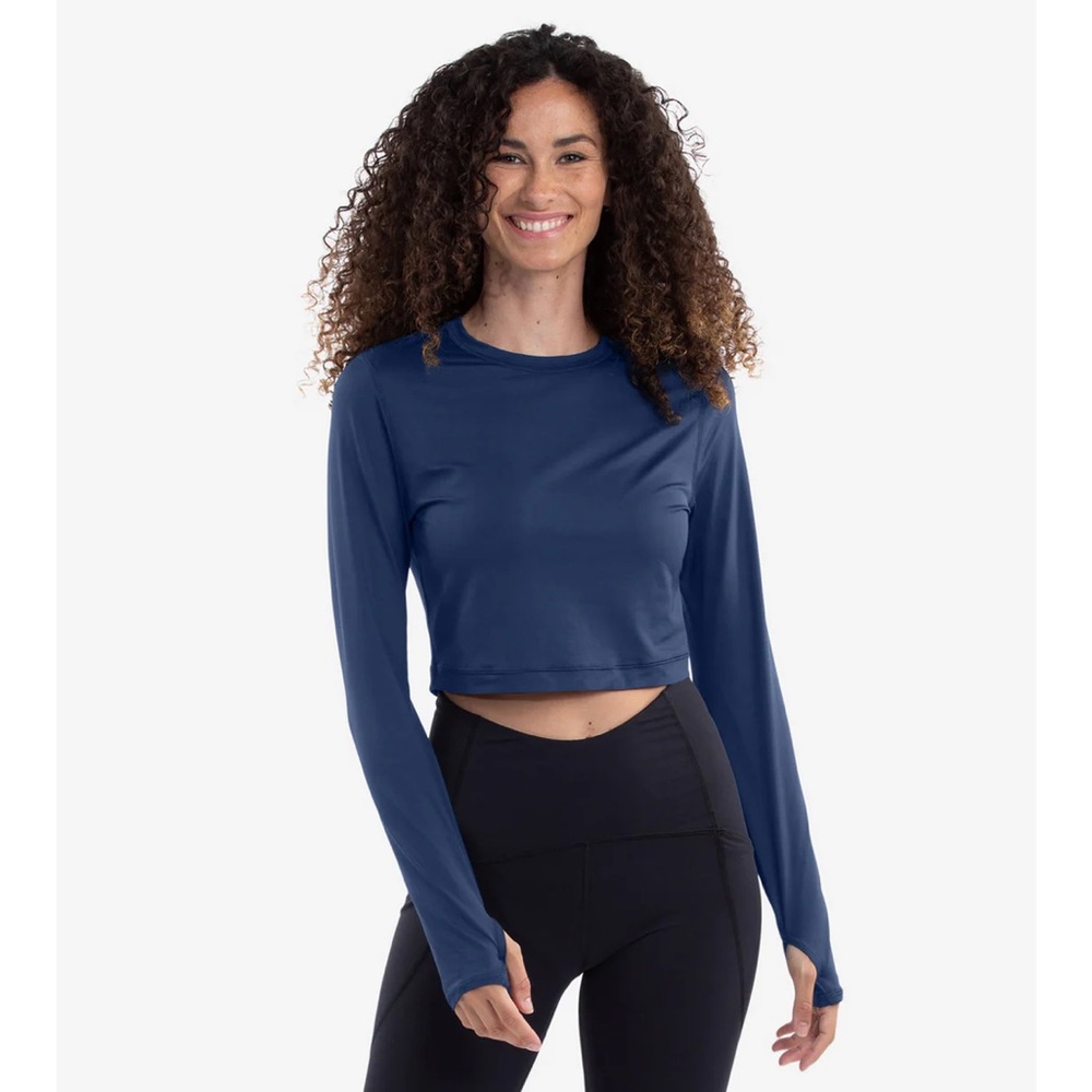 Stylish Navy Long Sleeve Crop Top